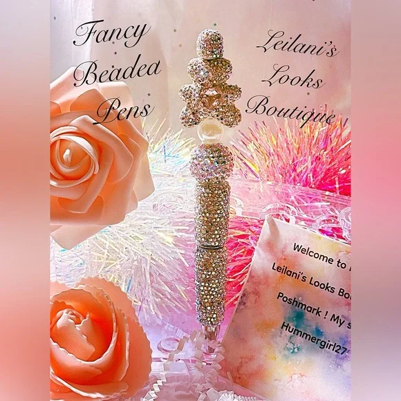 Fancy beaded pen/gifts/silver rhinestone bear/ - Picture 2 of 6